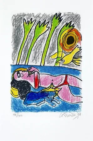 Siebdruck Corneille - Femme et oiseau II