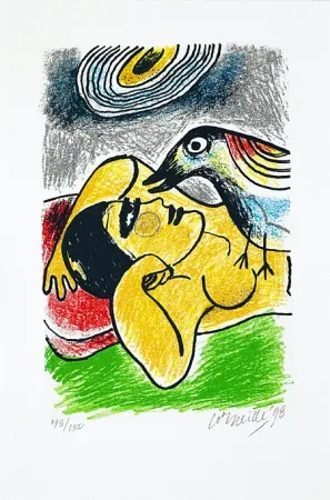 Siebdruck Corneille - Femme et oiseaux II