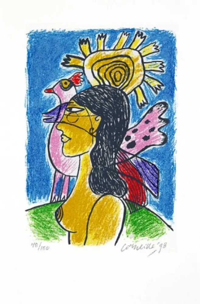 Siebdruck Corneille - Femme et oiseaux II