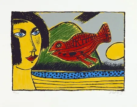 Siebdruck Corneille - La venue de l'oiseau