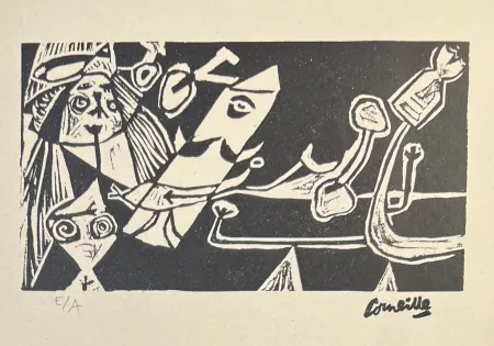 Linolschnitt Corneille - Linogravure Cobra La Belle d'une journée 1949, Exemplaire d'artiste