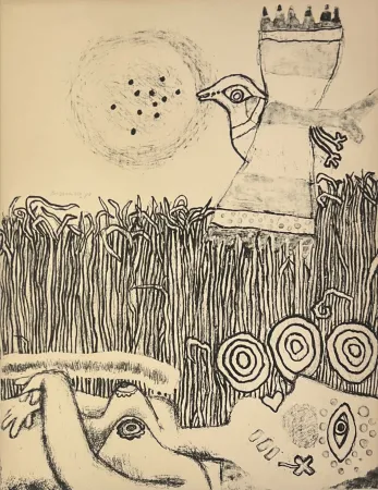 Lithographie Corneille - Lithographie ancienne Herbes, 1973