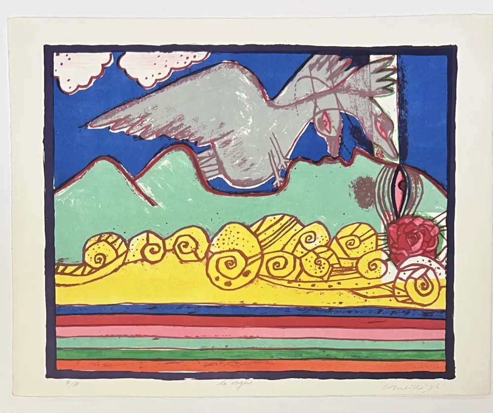 Lithographie Corneille - Lithographie ancienne La vague, 1976
