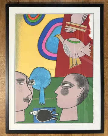 Lithographie Corneille - Lithographie encadrée : Hommage à l'écrivain René Char, 2001