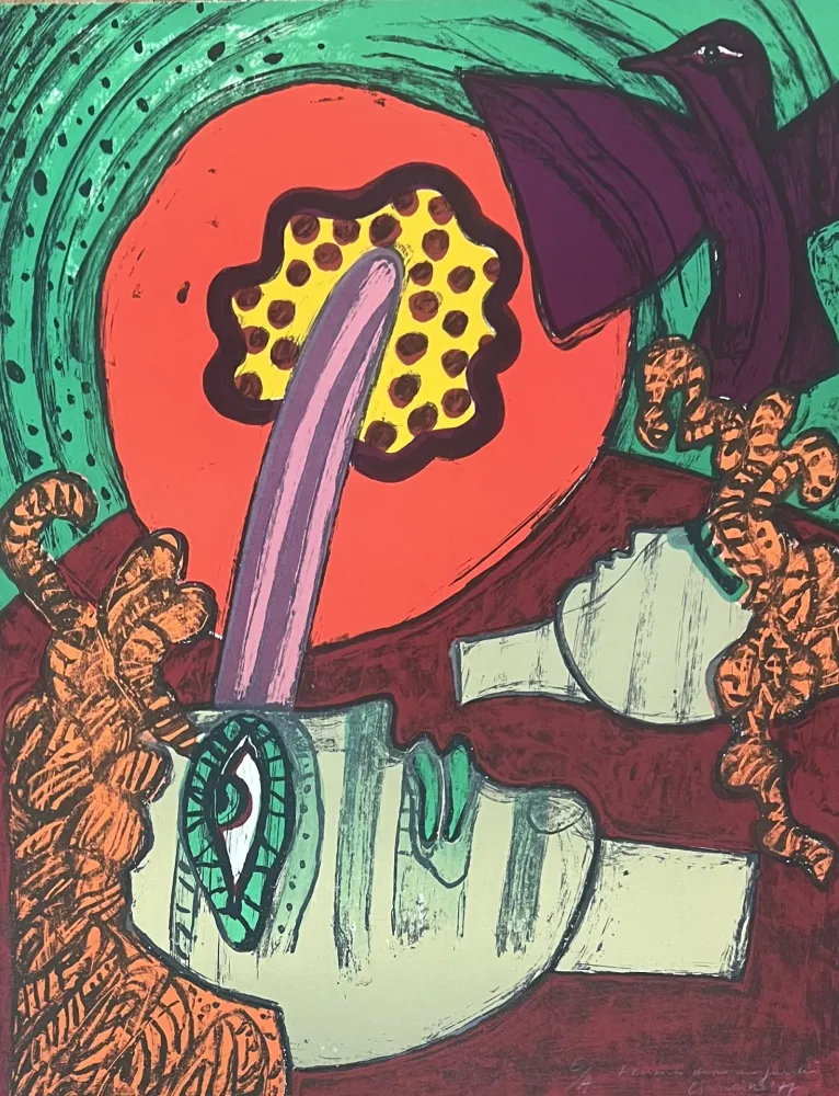 Lithographie Corneille - Lithographie Femmes dans un jardin E/A 1977