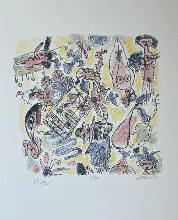 Lithographie Corneille - Lithographie Femmes et Oiseaux 1974