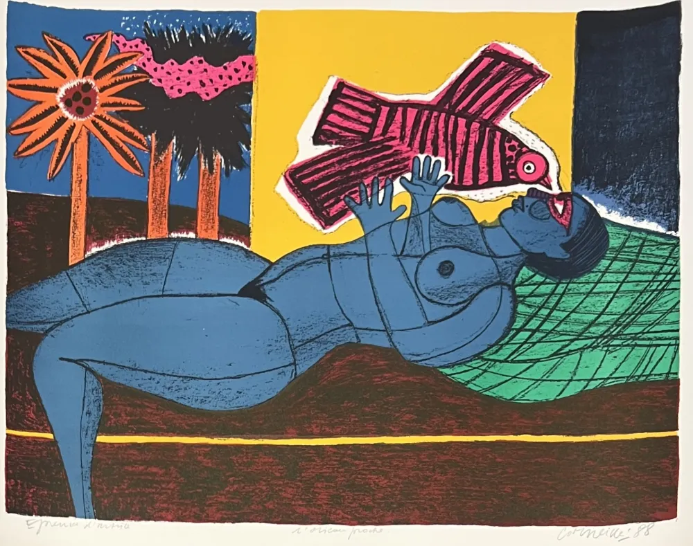 Keine Technische Corneille - Lithographie L'oiseau proche  Epreuve d'artiste 1988