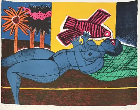 Keine Technische Corneille - Lithographie L'oiseau proche  Epreuve d'artiste 1988