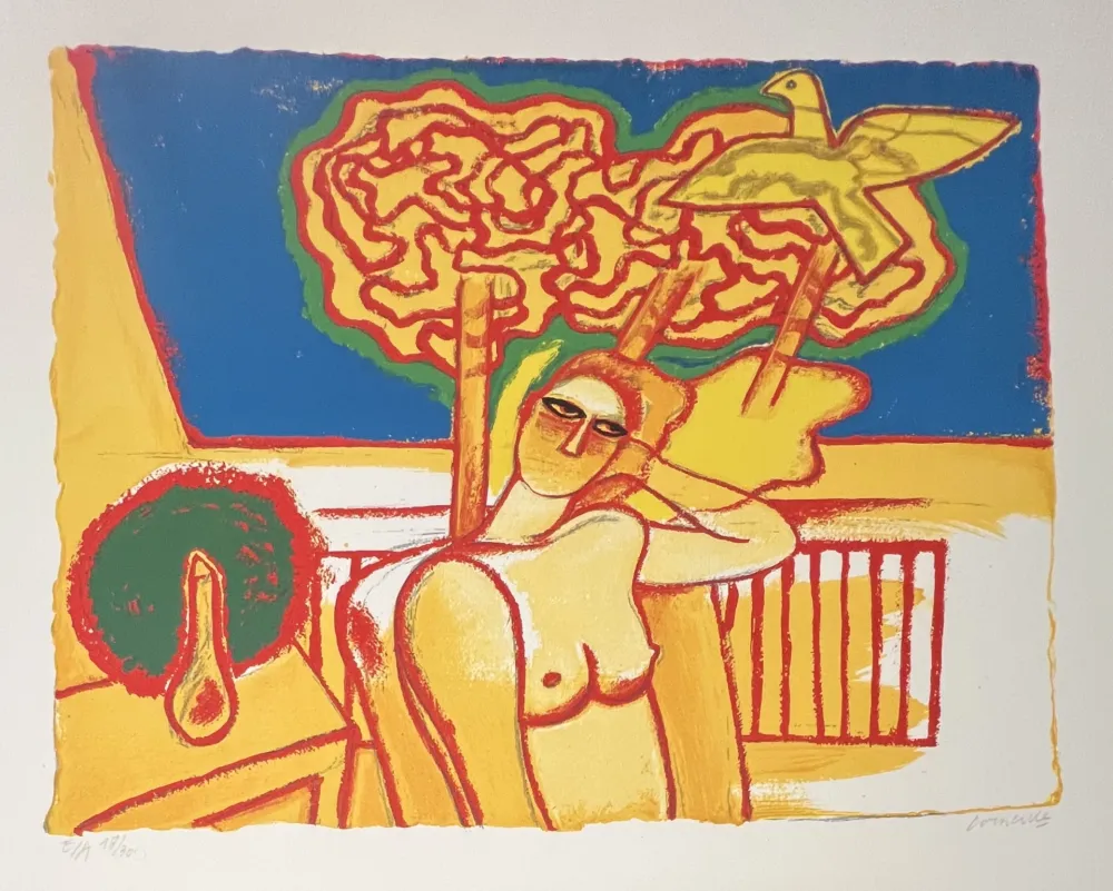 Lithographie Corneille - Lithographie Nu à la fenêtre ou Intérieur Hollandais