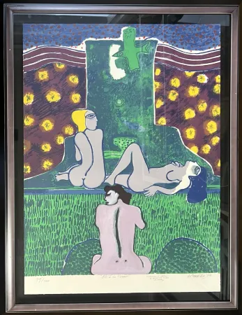 Keine Technische Corneille - Lithographie reprise à la gouache, Pièce Unique Un été à la Tour, 1979