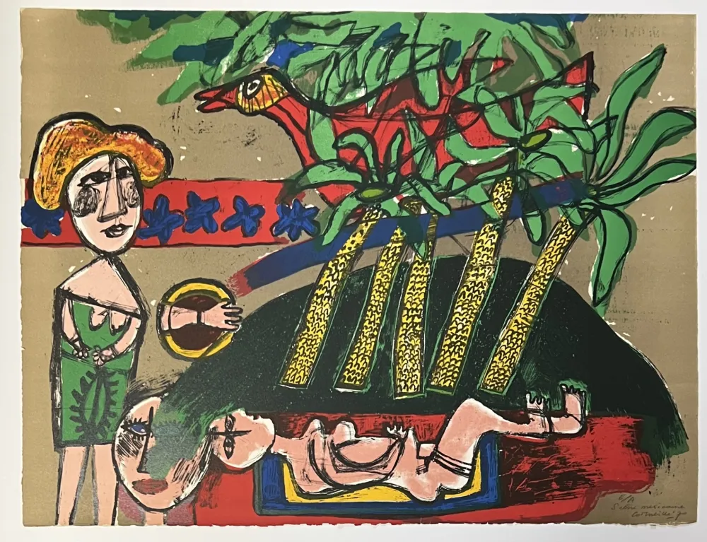 Lithographie Corneille - Lithographie Scène Mexicaine 1970