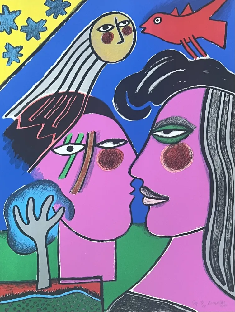 Lithographie Corneille - Lithographie Sous le Ciel étoilé 2000, E/A 1/20