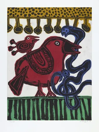 Aquatinta Corneille - L´oiseau chasseur de serpent.