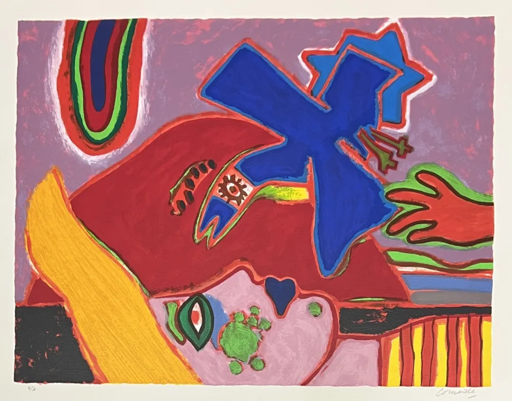 Siebdruck Corneille - Sérigraphie L'oiseau bleu 1996