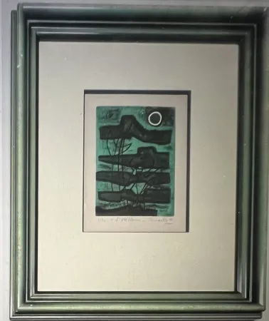 Radierung Und Aquatinta Corneille - Signed; Guillaume Corneille Eau-forte encadrée L'oiseleur 1953 Numéro 3/20- Atelier Stanley William Hayter