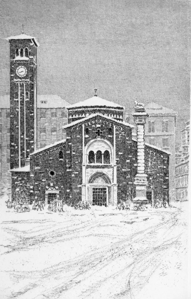 Radierung Cotugno  - Neve a San Babila