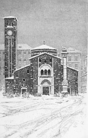 Radierung Cotugno  - Neve a San Babila