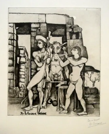 Radierung Courmes - Ils la laissent, Ariane