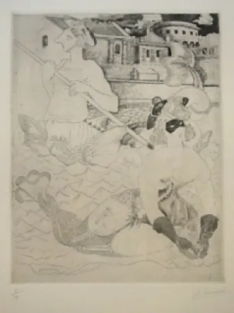 Radierung Courmes - La Belle et le triton