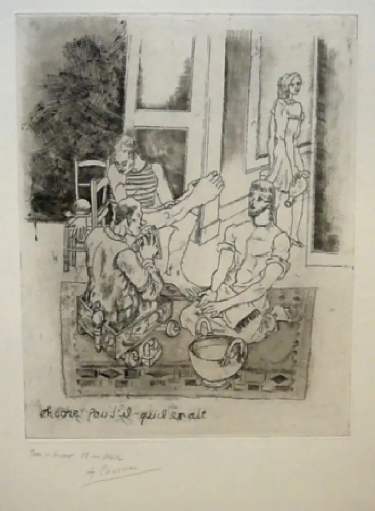 Radierung Courmes - Le lavement de pieds II (noir)