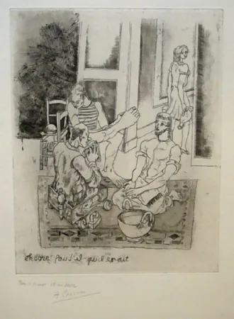 Radierung Courmes - Le lavement de pieds II (noir)