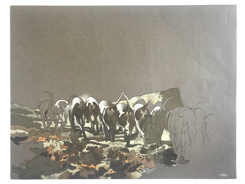 Lithographie Cueco - Meute de chiens II