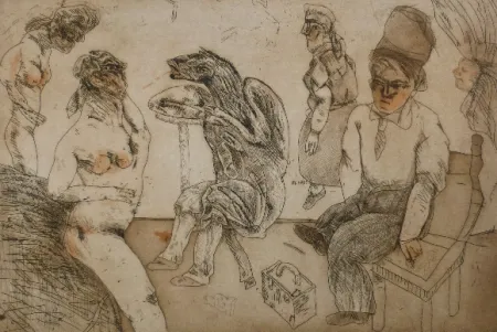 Radierung Und Aquatinta Cuevas - Autorretrato en Blanes