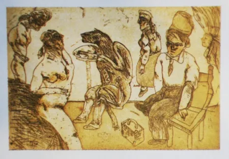 Radierung Und Aquatinta Cuevas - Autorretrato en Blanes