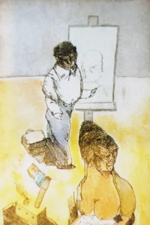 Radierung Und Aquatinta Cuevas - Autorretrato en la Barceloneta