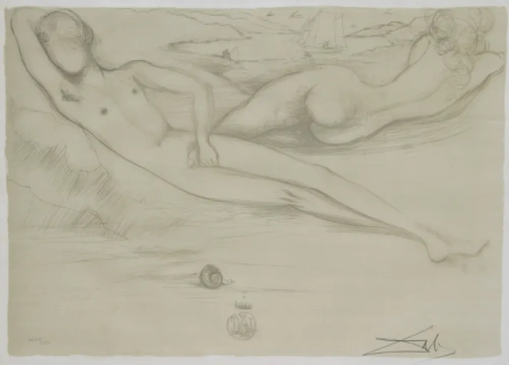 Lithographie Dali - A la Plage from the Nudes Suite