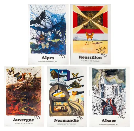 Plakat Dali - Alpes, Auvergne, Alsace, Roussillon et Normandie. Suite des 5 affiches pour la SNCF. 1969