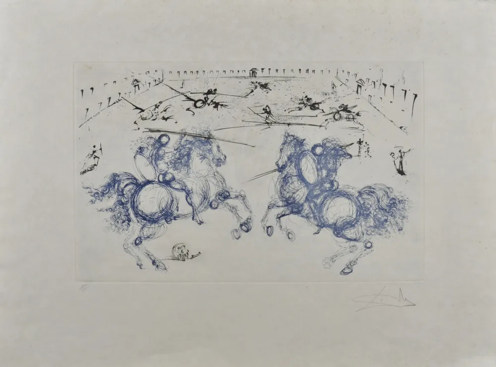 Stich Dali - Combat de cavaliers, 1971 - Hand-signed