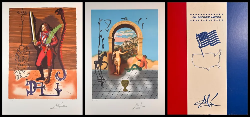 Lithographie Dali - Dali Discovers America 2 Piece Suite with Portfolio Case