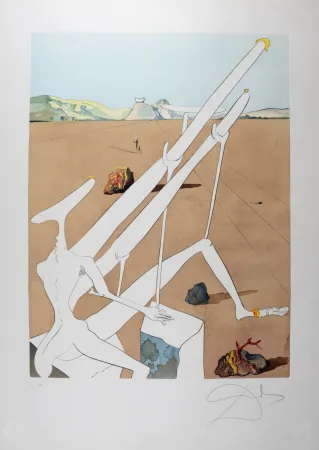 Kaltnadelradierung Dali - Dali martien muni d'un double microscope holo-électronique