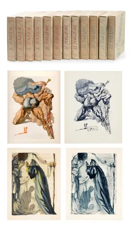 Illustriertes Buch Dali - Dante : LA DIVINE COMÉDIE. 12 volumes. 100 planches couleurs + suite couleurs + suite gravée + décompositions des couleurs (1959-1963)