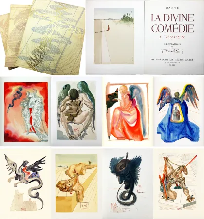 Illustriertes Buch Dali - Dante : LA DIVINE COMÉDIE. 6 volumes. 100 planches couleurs dont 33 signées du cachet (1959-1963)