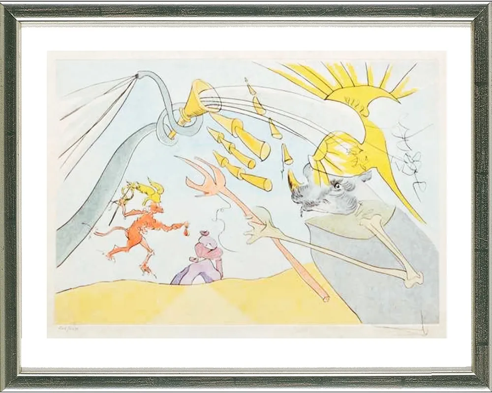 Kaltnadelradierung Dali - Der Elefant und der Affe Jupiters /  The elephant and Jupiter's monkey