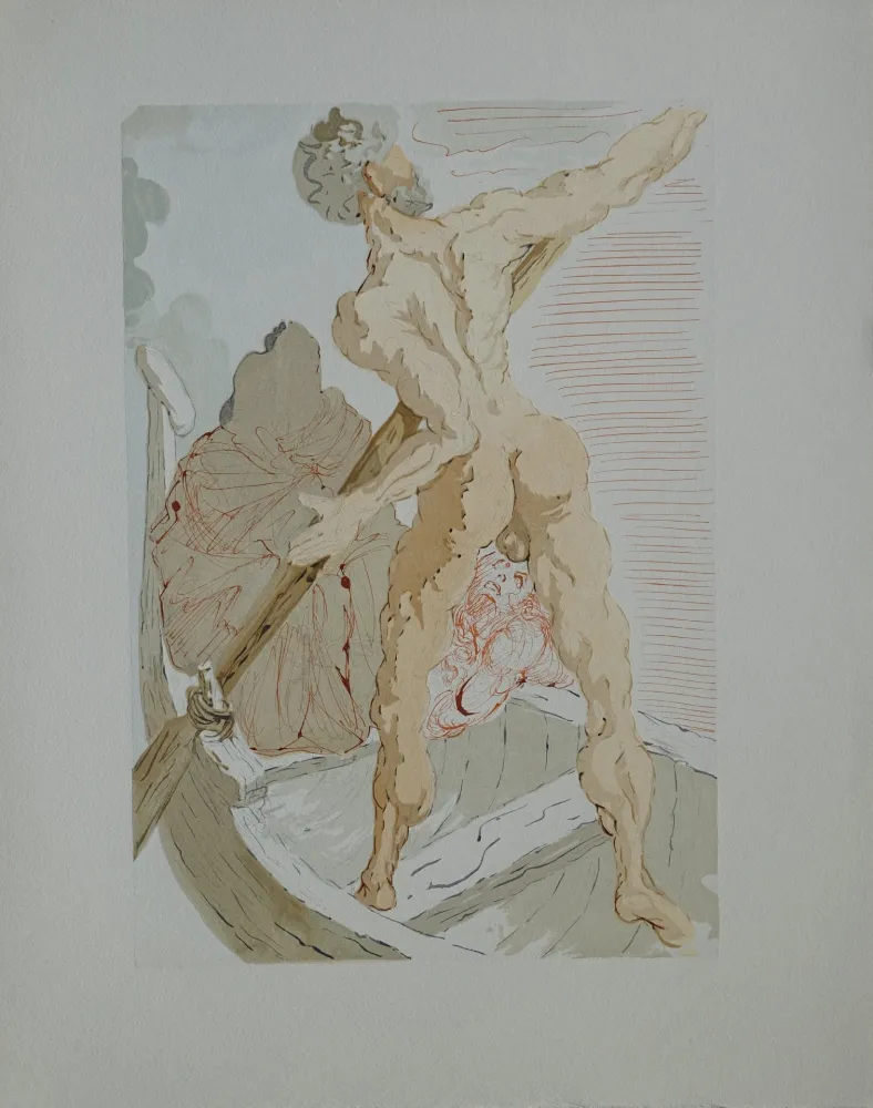 Holzschnitt Dali - Divine Comédie, Enfer 3, Charon et le passage de l'Achéron