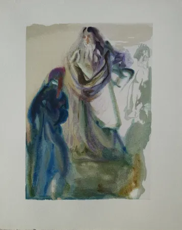 Holzschnitt Dali - Divine Comédie, Paradis 28, Dante et deux anges