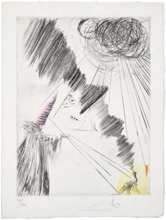 Kaltnadelradierung Dali - Femme au clown (Woman with Clown)