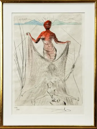 Lithographie Dali - Femme tenant le voile