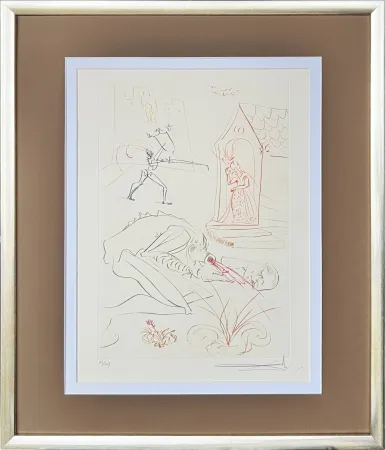 Kaltnadelradierung Dali - Fight Before la Dame de Malehout
