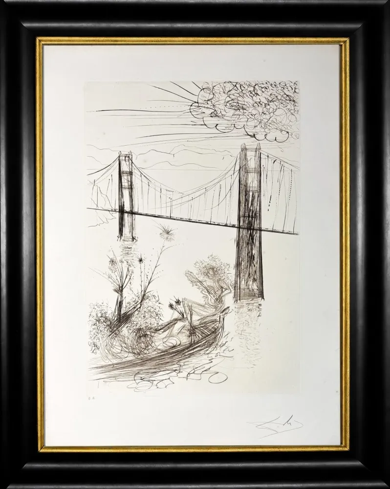 Kaltnadelradierung Dali - Golden Gate Bridge