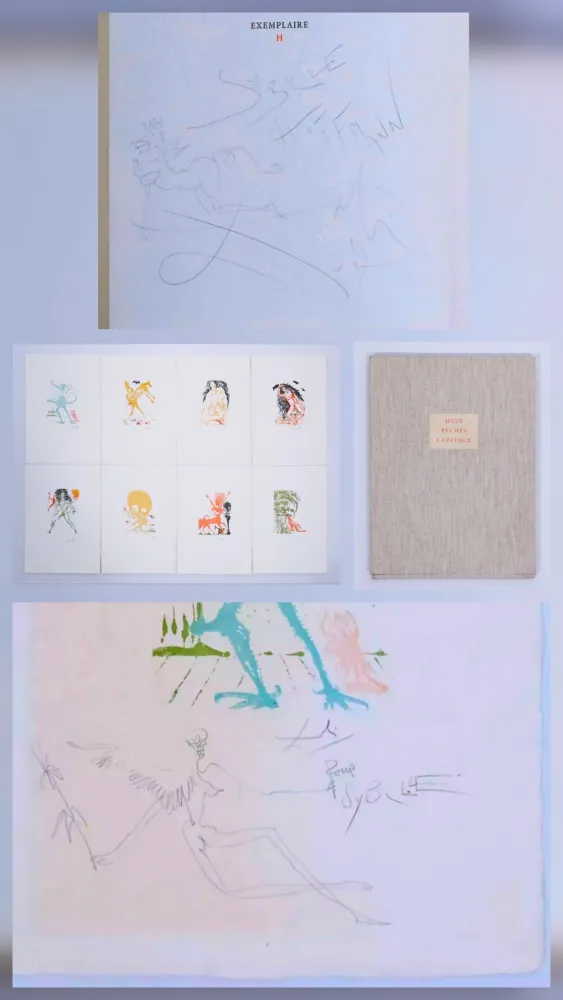 Aquatinta Dali - Huit péchés capitaux - with two original drawings