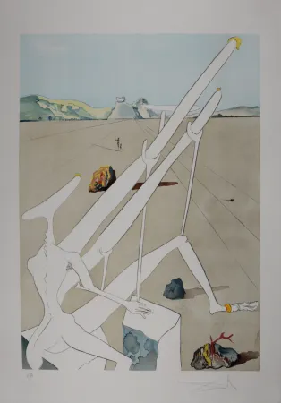 Stich Dali - La Conquête du Cosmos : Dali martien muni d'un double microscope holo-électronique - Hand-signed