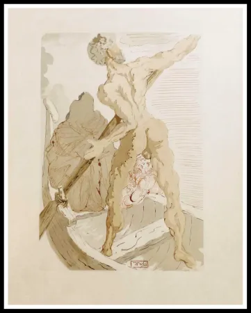 Holzschnitt Dali - LA DIVINE COMEDIE - Charon et le passage de l'Achéron