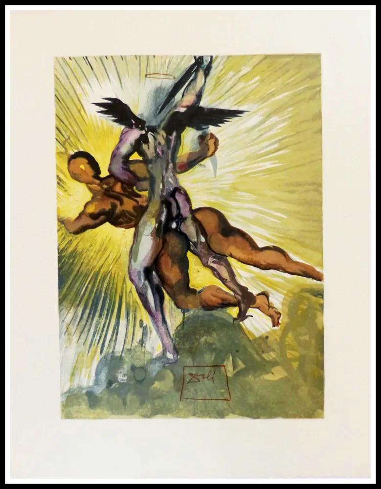 Holzschnitt Dali - Les anges gardiens de la vallée