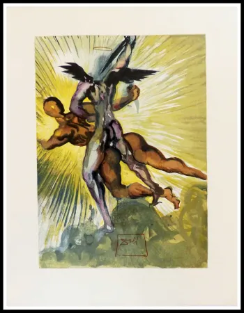 Holzschnitt Dali - Les anges gardiens de la vallée