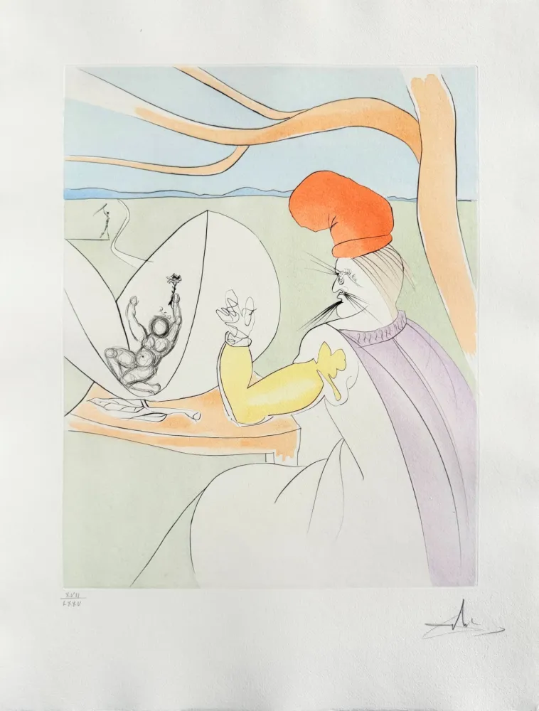 Kaltnadelradierung Dali - Momotaro (Peach boy)