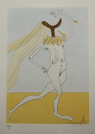 Radierung Dali - Nu aux Voilettes / Nude with Veils